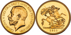 George V gold Proof 5 Pounds 1911 PR66 PCGS, KM822, S-3994, W&R-414. Mintage: 2,812. Near the peak of certified preservation for the type, this inspir...