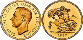 George VI gold Proof 5 Pounds 1937 PR66 Ultra Cameo NGC, KM861, S-4074, W&R-435. Mintage: 5,500. A sharp, high-end conditional outlier, perfectly fros...