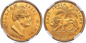 British India. William IV gold Mohur 1835.-(c) MS61 NGC, Calcutta mint, KM451.2, Prid-9, S&W-1.9. Type A obverse with R.S. on truncation. Reeded edge....