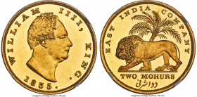 British India. William IV gold Proof Restrike 2 Mohurs 1835-(c) PR63 Cameo NGC, Calcutta mint, KM452.1, Fr-1592b, Prid-3, S&W-1.4. Reeded edge. Hailin...