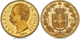 Umberto I gold 100 Lire 1888-R MS61 Prooflike PCGS, Rome mint, KM22, Fr-18, Pag-570. With an issuance of just 1,169 pieces, the example at hand finds ...