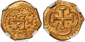 Philip V gold Cob Escudo 1703 L-H MS66 NGC, Lima mint, KM35, Cal-1656, Oro Macuquino-117. 3.35gm. A captivating and wonderfully simple type, this smal...
