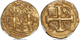 Philip V gold Cob 8 Escudos 1738 L-N MS62 NGC, Lima mint, KM38.2, Cal-2153, Onza-320 (Rare), Oro Macuquino-321b. 26.97gm. Variety with ANO 738 at end ...