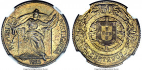 Republic 50 Centavos 1925 MS65 NGC, KM575, Gomes-19.02. Superbly toned in a warm greenish-gold with few noteworthy surface marks, presenting an on-the...