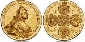 Catherine II gold 10 Roubles 1762-CПБ MS61 NGC, St. Petersburg mint, KM-C79.2, Fr-129, Bit-4 (R1), Petrov-40 Rub., Ilyin-25 Rub. Obv. Crowned and drap...