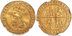 Castile & Leon. Pedro I gold Dobla of 35 Maravedis ND (1350-1369)-S MS62 NGC, Seville mint, Fr-105, Cay-1276 var. (legends). 4.51gm. +PЄTRVS: DЄI: GRA...