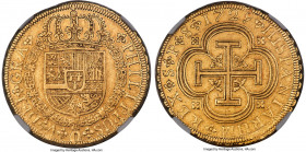 Philip V gold 8 Escudos 1729 S-P AU53 NGC, Seville mint, KM315, Cal-2302, Onza-525. The final year for this design before the adoption of the bust typ...
