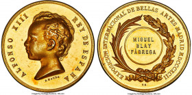 Alfonso XIII gold "International Exhibition of Fine Arts" Award Medal 1892 MS62 NGC, 50mm. 85.86gm. By B. Maura. Awarded to Miguel B. Fabrega on the o...