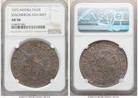 Maximilian II Taler 1573 AU58 NGC, Joachimsthal mint, Dav-8057. An appealing near-Mint State selection that exhibits fine detail in Maximilian's colla...