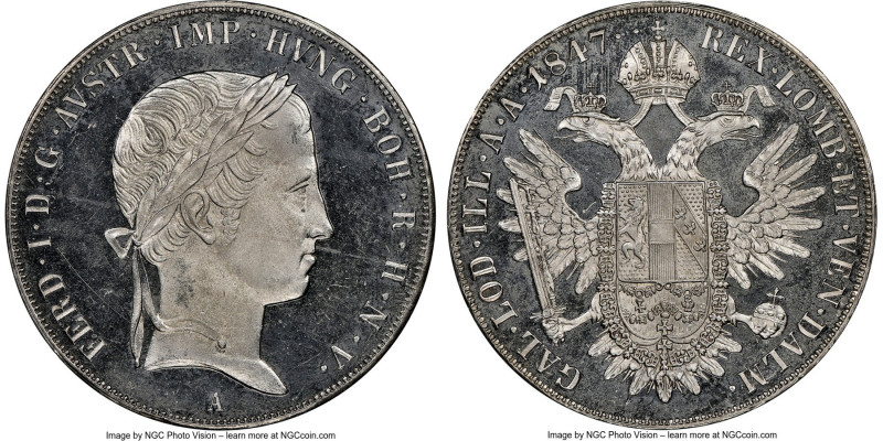 Ferdinand I Taler 1847-A MS64 Prooflike NGC, Vienna mint, KM2240, Dav-14. An iss...