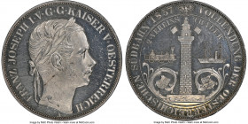 Franz Joseph I Proof "Railway" 2 Taler 1857-A PR61 Cameo NGC, Vienna mint, KM2246.1, Dav-20, Herinek-821. Wreath tips between 'KA.' Commemorating the ...