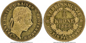 Franz Joseph I gold 1/2 Krone 1866-A AU58 NGC, Vienna mint, KM2252, Fr-499, J-318. A scintillating representative of this rare and elusive type, the o...