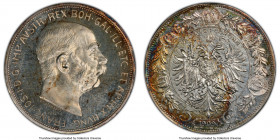 Franz Joseph I Proof 5 Corona 1909 PR63 PCGS, Vienna mint, cf. KM2813 (unlisted in Proof), Dav-37, Herinek-772. Large head variety. An appreciable and...