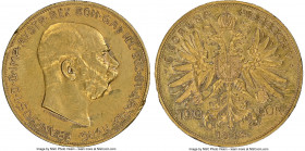 Franz Joseph I gold Prooflike 100 Corona 1914 Prooflike Details (Harshly Cleaned) NGC, KM2819, Fr-507. A more heavily cleaned example of the type, whi...