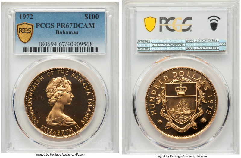 Elizabeth II gold Proof 100 Dollars 1972 PR67 Deep Cameo PCGS, KM37. Mintage: 1,...