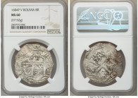 Charles II Cob 8 Reales 1684 P-V MS60 NGC, Potosi mint, KM26, Cal-680. 27.52gm. A large silver Cob issue of Charles II encountered with an excessive d...