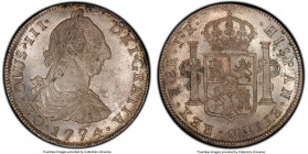 Charles III 8 Reales 1774 PTS-JR MS64+ PCGS, Potosi mint, KM55, Cal-1170. An extraordinary example of this Potosi-minted issue on the precipice of Gem...