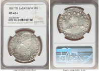 Republic 8 Soles 1837 PTS-LM MS63+ NGC, Potosi mint, KM97. Bordering within a "half" point of the finest yet encountered by both NGC and PCGS, this ic...