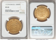João V gold 10000 Reis 1727-M XF45 NGC, Minas Gerais mint, KM116, LMB-247, Bentes-109.04. An early, large denomination, final year of issue from the f...