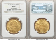 Jose I gold 6400 Reis 1757-R MS64 NGC, Rio de Janeiro mint, KM172.2, LMB-425. Decorated in profuse sun-gold luster that gleams throughout the fields, ...