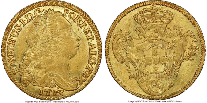 Jose I gold 6400 Reis 1773-B AU Details (Obverse Scratched) NGC, Bahia mint, KM1...