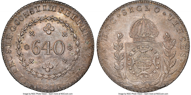 Pedro I 640 Reis 1827-R MS61 NGC, Rio de Janeiro mint, KM367, LMB-503, Bentes-47...