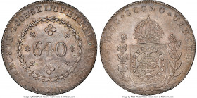 Pedro I 640 Reis 1827-R MS61 NGC, Rio de Janeiro mint, KM367, LMB-503, Bentes-475.14. 28 tulip variety. A notably more challenging date in the series,...