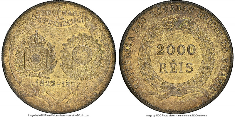 Republic bronze Pattern "Independence Centennial" 2000 Reis 1922 MS63 NGC, KM-Un...