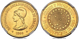 Republic gold 20000 Reis 1899 MS64 NGC, Rio de Janeiro mint, KM497, LMB-719, Bentes-613.10. Impressively struck and minimally marked, with flashy, ful...