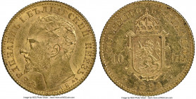 Ferdinand I gold 10 Leva 1894-KB MS62 NGC, Kremnitz mint, KM19, Fr-4. A scarce one-year type, made scarcer still by its near-choice grade. Abundantly ...