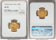 Ferdinand I gold 20 Leva 1894-KB AU58 NGC, Kremnitz mint, KM20. A conditionally challenging example that becomes highly elusive into Mint State design...