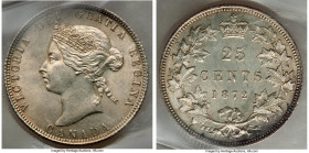Victoria 25 Cents 1872-H MS65 ICCS, Heaton mint, KM5. Obverse 2, Repunched 7, or 7/7 variety. Wholly satiny and visually defined by a delicate silver ...