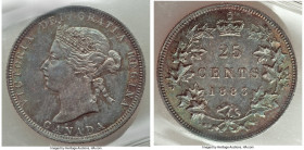 Victoria 25 Cents 1883-H MS65 ICCS, Heaton mint, KM5. Draped in steel across the central expanses and bordered at the peripheries by a ring of gleamin...