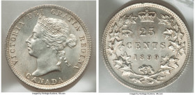 Victoria 25 Cents 1899 MS65 ICCS, London mint, KM5. A true gem that sparkles with argent brilliance, unveiling full cartwheel luster that careens acro...
