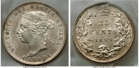 Victoria 25 Cents 1899 MS64 ICCS, London mint, KM5. Graced with a pinpoint strike and featuring a silty patina over gleaming surfaces. Wholly choice, ...