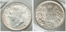 Victoria 25 Cents 1900 MS65 ICCS, London mint, KM5. Heartily frosted over the Queen's bust, creating a gentle contrast against satiny fields that glea...