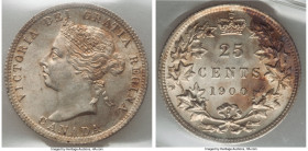 Victoria 25 Cents 1900 MS64 ICCS, London mint, KM5. Highly lustrous underneath a veil of patina that carries touches of copper-red and soft hazelnut t...