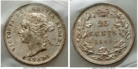 Victoria 25 Cents 1900 MS64 ICCS, London mint, KM5. Choice, and though displaying a few touches of cabinet rub that darkens the highpoints to the obve...