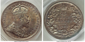 Edward VII 25 Cents 1902 MS65 ICCS, London mint, KM11. A more deeply toned example, which, despite its rich patina, still displays considerable clarit...