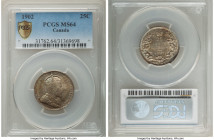Edward VII 25 Cents 1902 MS64 PCGS, London mint, KM11. A pleasing representative of this first date in the Edward VII series, bearing bright accents o...