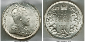 Edward VII 25 Cents 1903 MS65 ICCS, London mint, KM11. Mesmerizingly icy across surfaces that reveal simultaneously glowing and free-wheeling cartwhee...