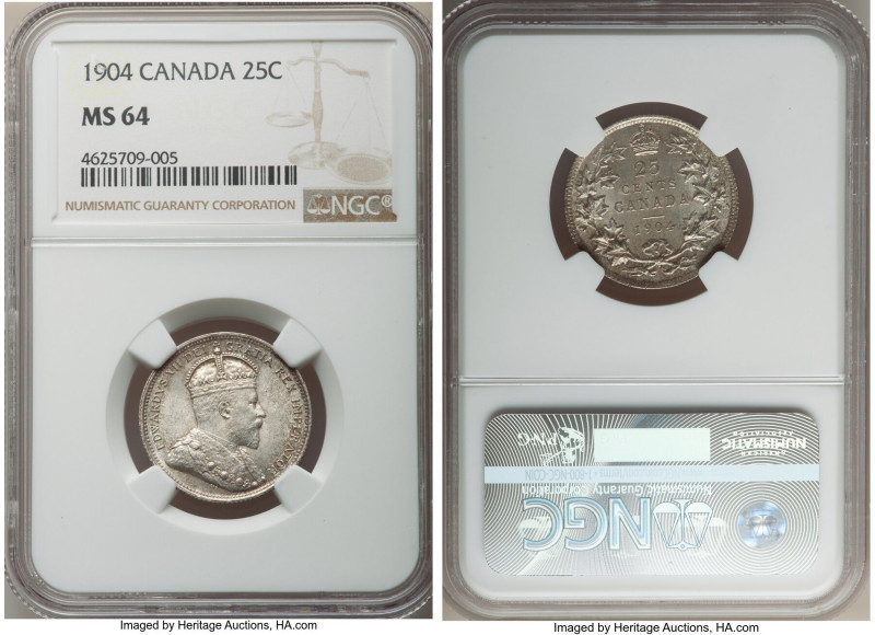 Edward VII 25 Cents 1904 MS64 NGC, London mint, KM11. The single-lowest mintage ...