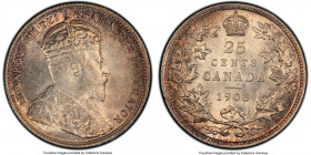 Edward VII 25 Cents 1905 MS64+ PCGS, London mint, KM11. Graced with pale peach tones over vibrant fields that bear ample silky cartwheel luster. A sca...