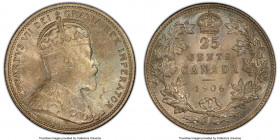 Edward VII "Large Crown" 25 Cents 1906 MS65 PCGS, London mint, KM11. Laden with natural cabinet tone across satin-smooth surfaces demonstrating sharp ...