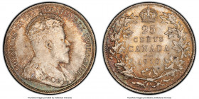 Edward VII 25 Cents 1910 MS66 PCGS, Ottawa mint, KM11a. An elite selection that ranks a mere "plus" from the finest certified between PCGS and NGC to ...