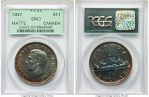 George VI Matte Specimen Dollar 1937 SP67 PCGS, Royal Canadian mint, KM37. Stunning quality throughout with visually flawless surfaces and a smooth bl...
