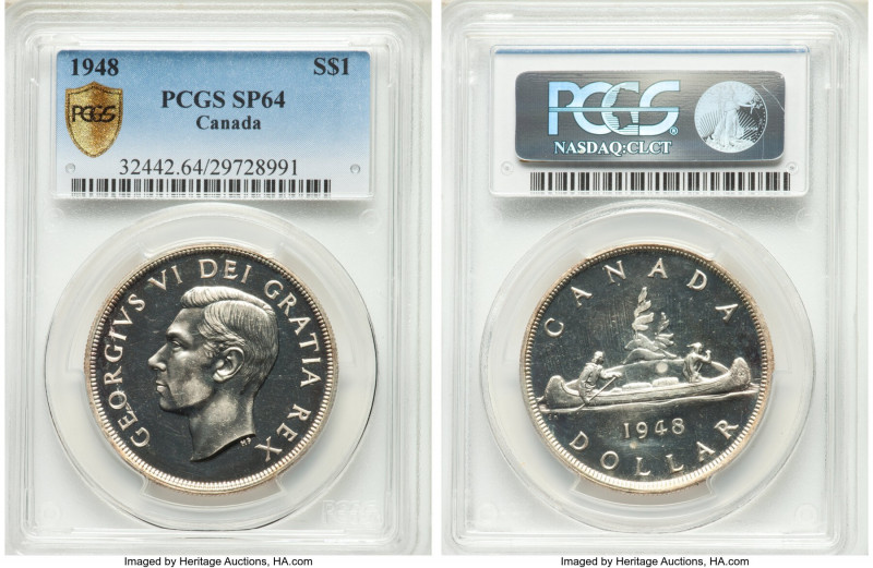 George VI Specimen Dollar 1948 SP64 PCGS, Royal Canadian mint, KM46. Sharply con...