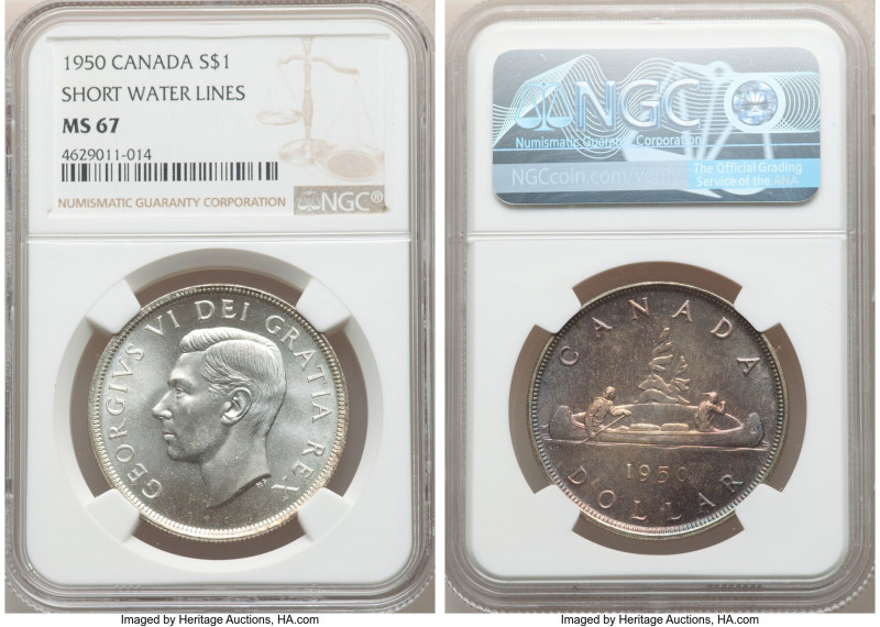 George VI "Short Water Lines" Dollar 1950 MS67 NGC, Royal Canadian mint, KM46. S...