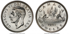 George VI Specimen Dollar 1951 SP66 PCGS, Royal Canadian mint, KM46. An appreciable gem whose watery surfaces shimmer with potent mirrorlike reflectiv...