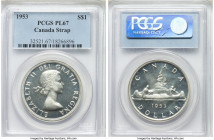 Elizabeth II Prooflike "Shoulder Fold" Dollar 1953 PL67 PCGS, Royal Canadian mint, KM54. With strap/shoulder fold. Highly mirrored and for all practic...